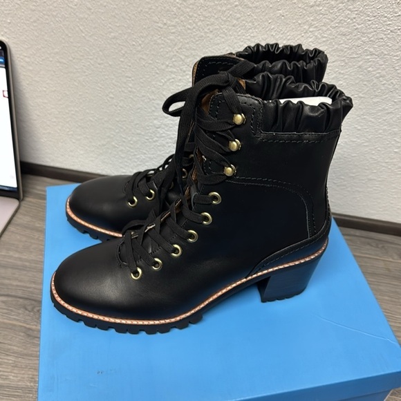 JACK ROGERS Womens Black Gathered Harper Toe Block Heel Leather Booties - Picture 8 of 9